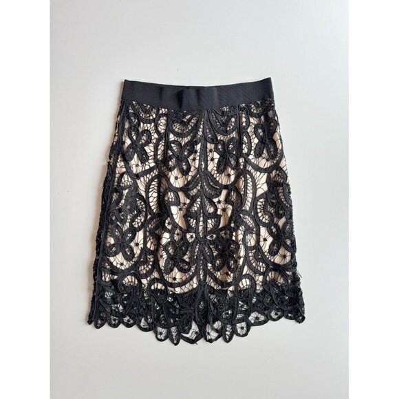 3.1 PHILLIP LIM Resort 2010 Black Nude Battenberg Lace Silk Mini Skirt, Size 6 - Picture 6 of 16